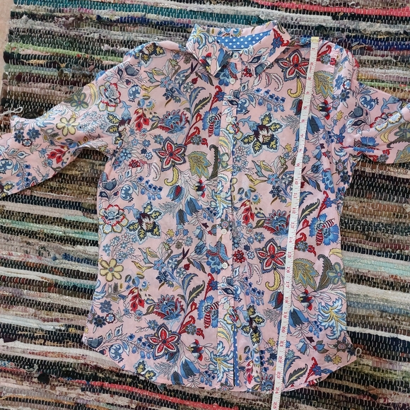 Tabots Petite Pink Colorful Paisley Floral Print Button Down Polka Dot Shirt - Picture 11 of 15